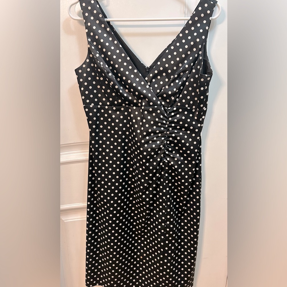 Donna Ricco dress - black with white polka dots - satin shiny - size 8P